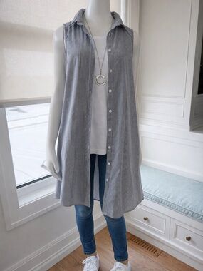 Papillon sleeveless Blue & White Pinstripe dress in a cotton blend, XL